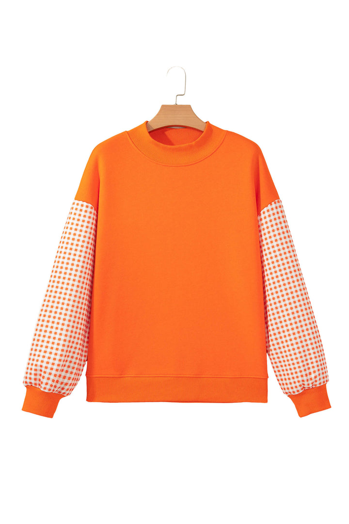Evergreen Plaid Sleeve Colorblock Loose Tunic Sweatshirt