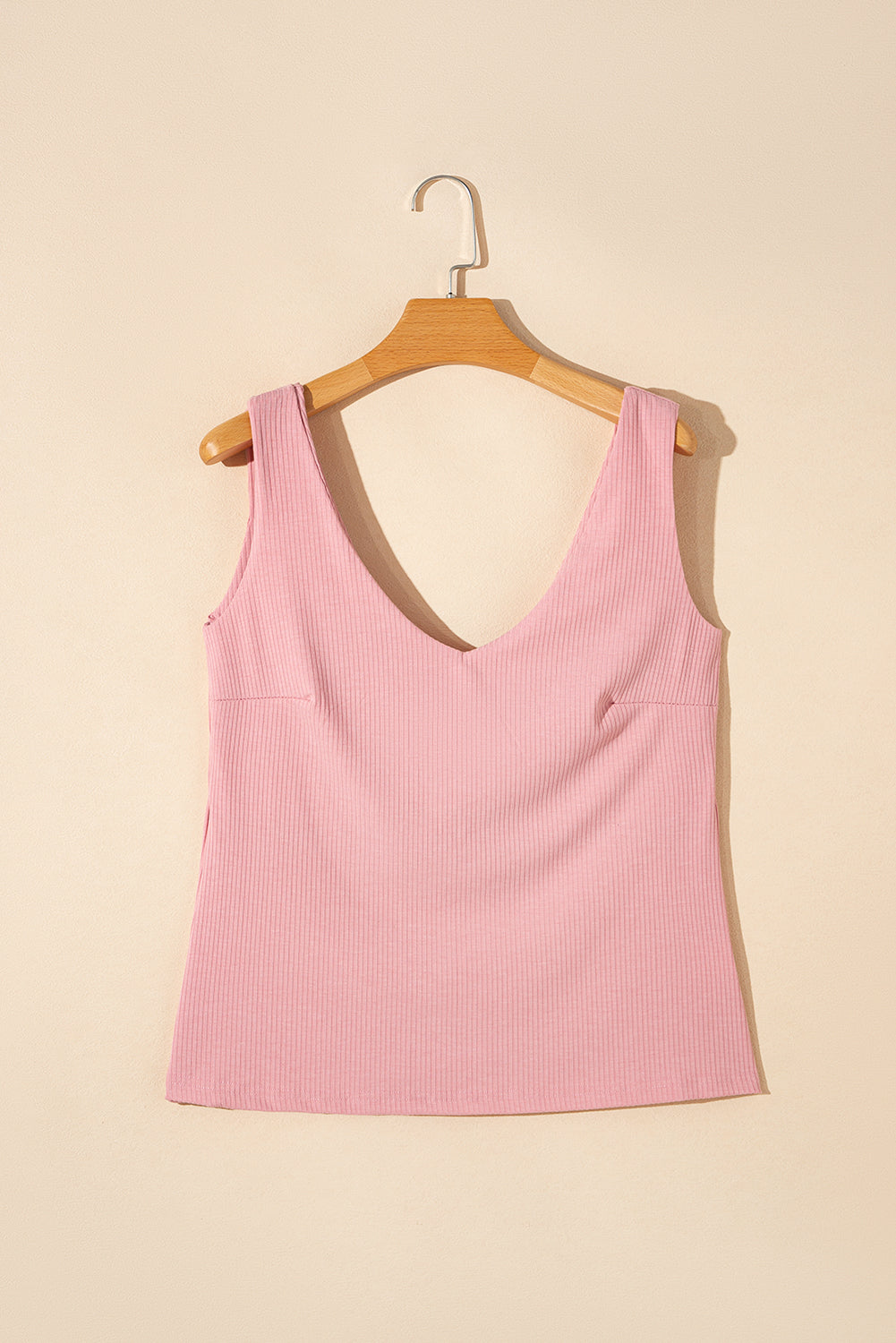 Light Pink V Neck Rib Textured Tank Top