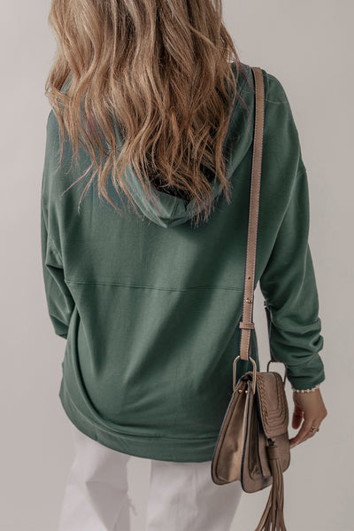 Sea Green Casual V Neck Drawstring Hoodie