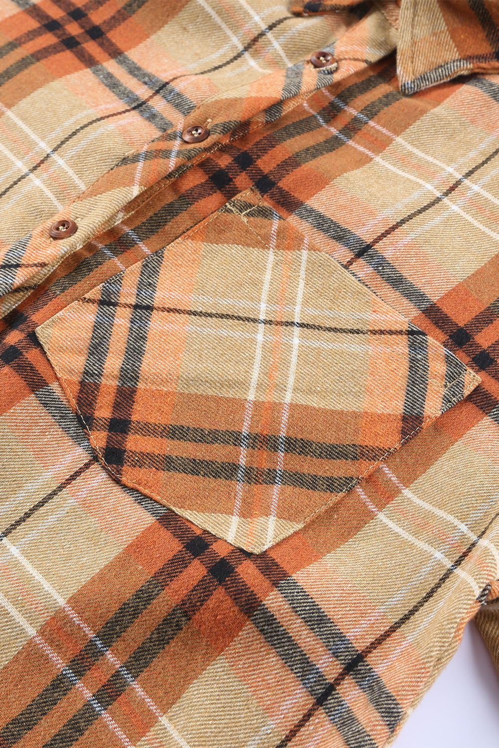 Orange Plaid Pocket Buttoned Long Sleeve Shirt