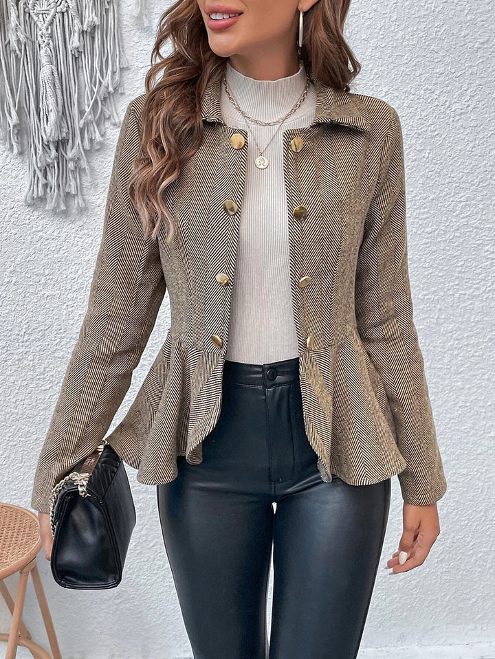 Women’s Plus-Size Solid Color Peplum Jacket – Casual Outerwear