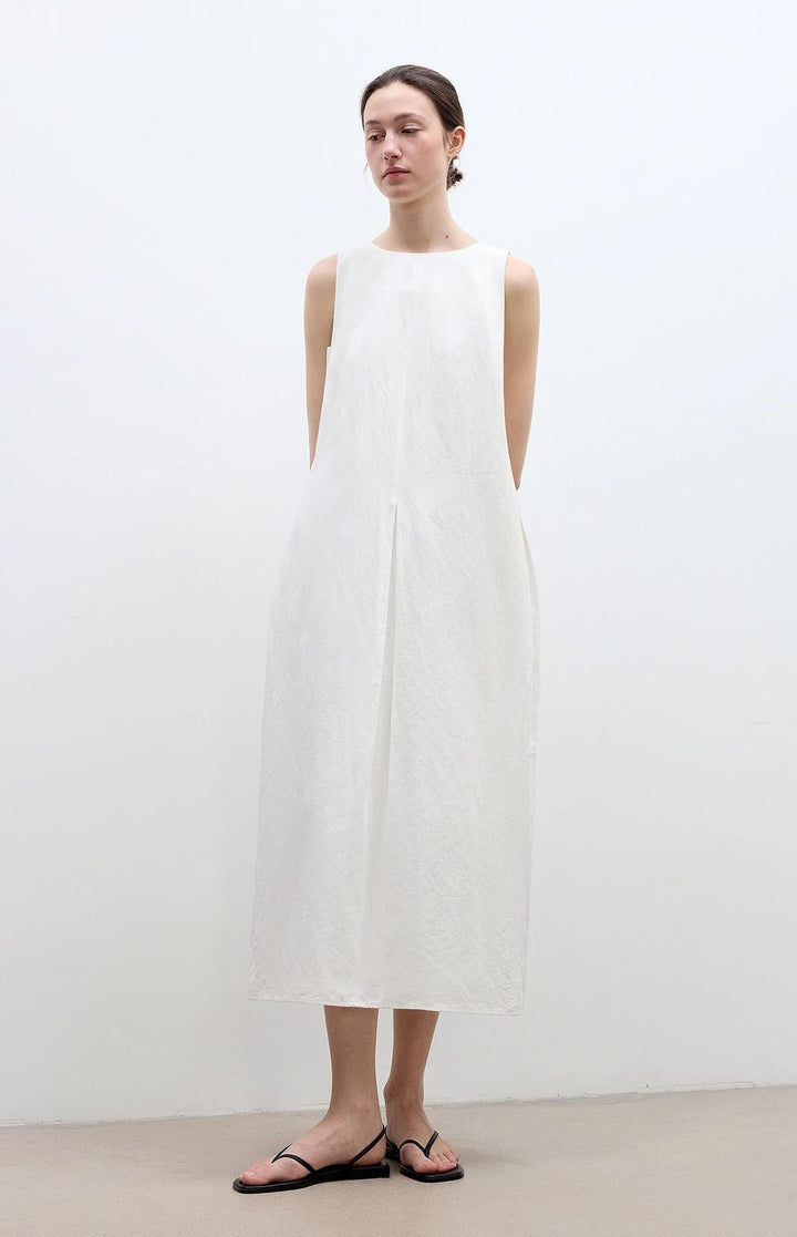 "Deyanuo" hemp three-dimensional hourglass sleeveless round neck loose slim dress for women-0