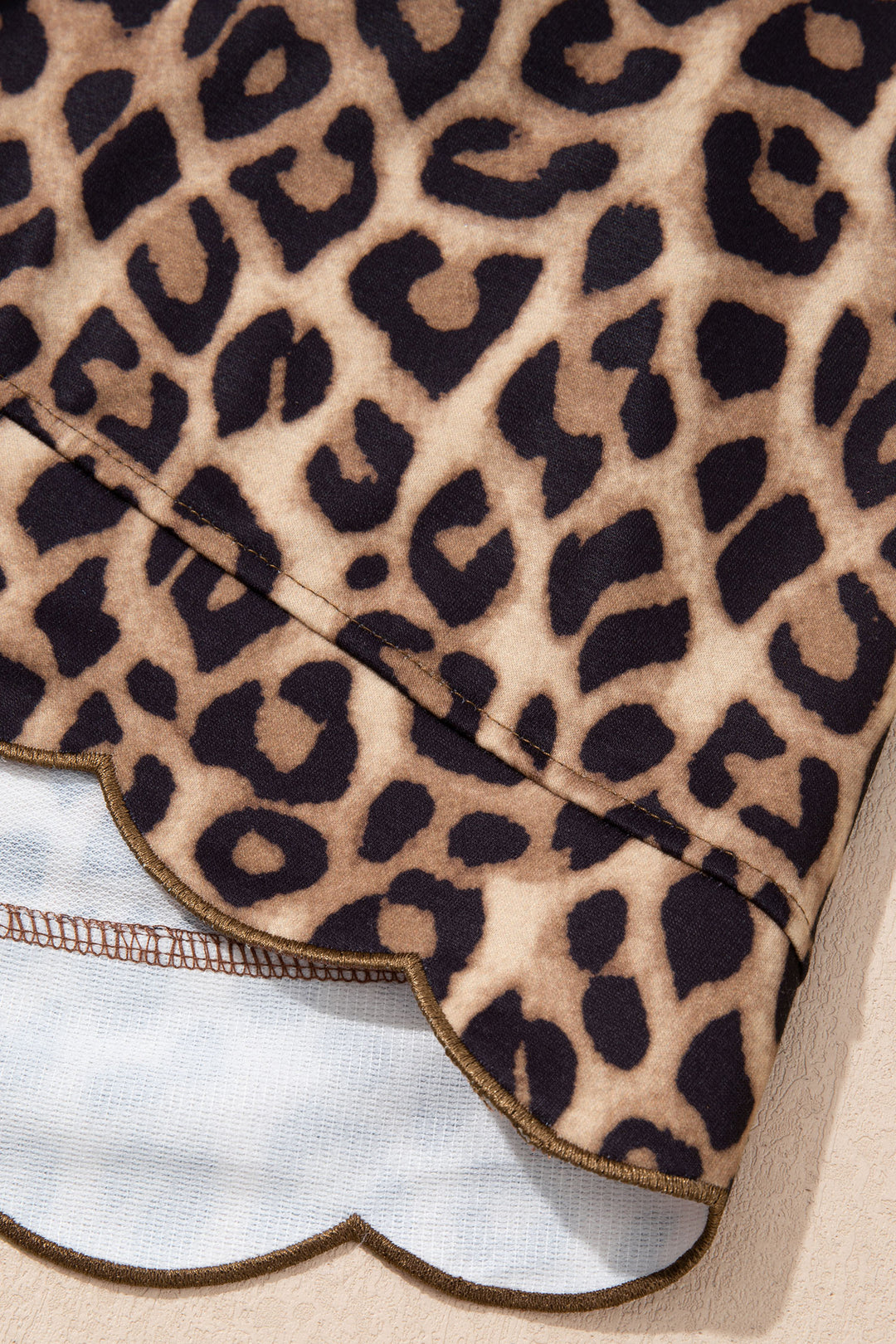 Khaki Buttoned Collar Short Sleeve Shift Leopard Dress with Pockets