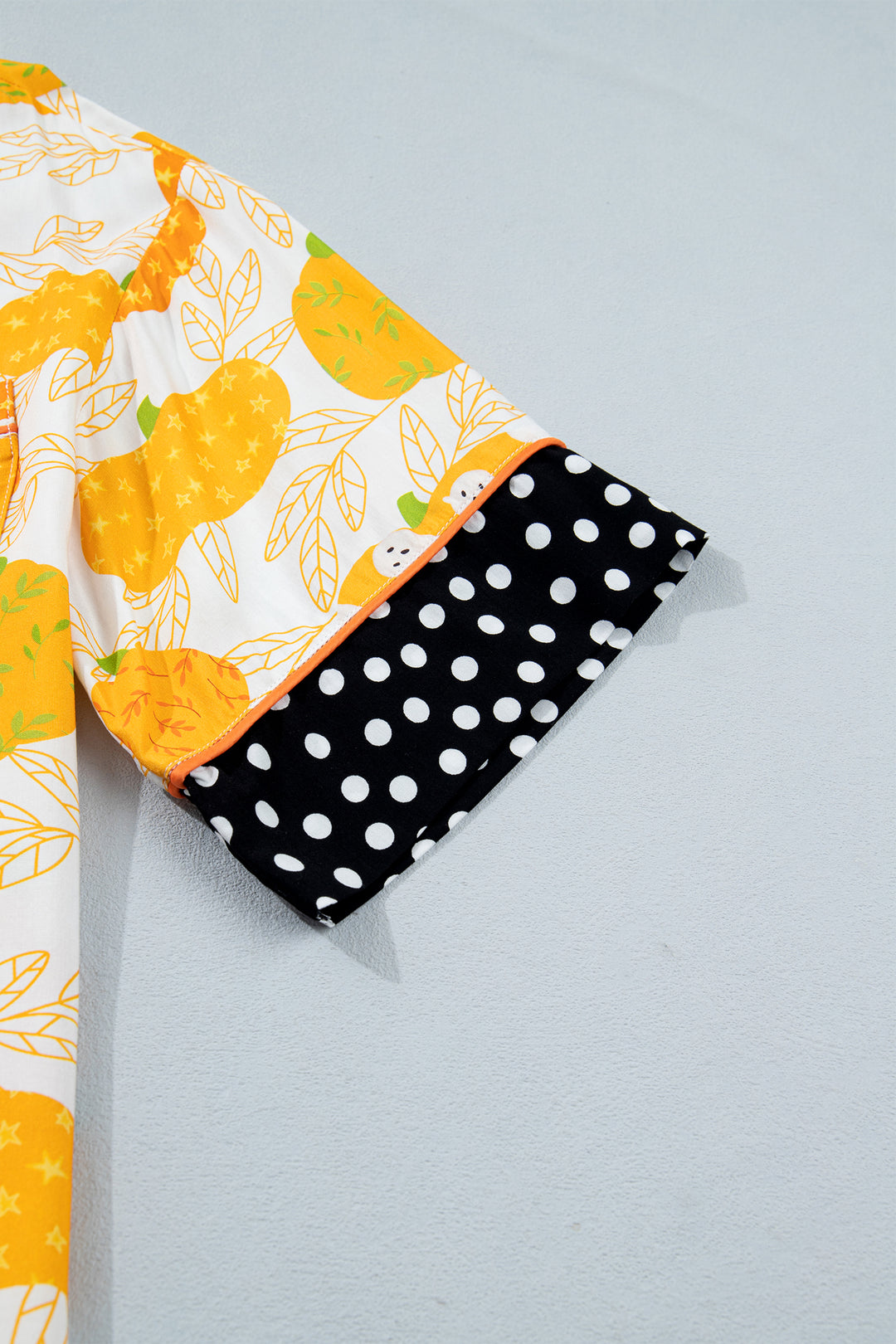 Orange Short Sleeve Pumpkin Print Polka Dot Trim Pocket Pocket Placket Home Wear Lounge Set