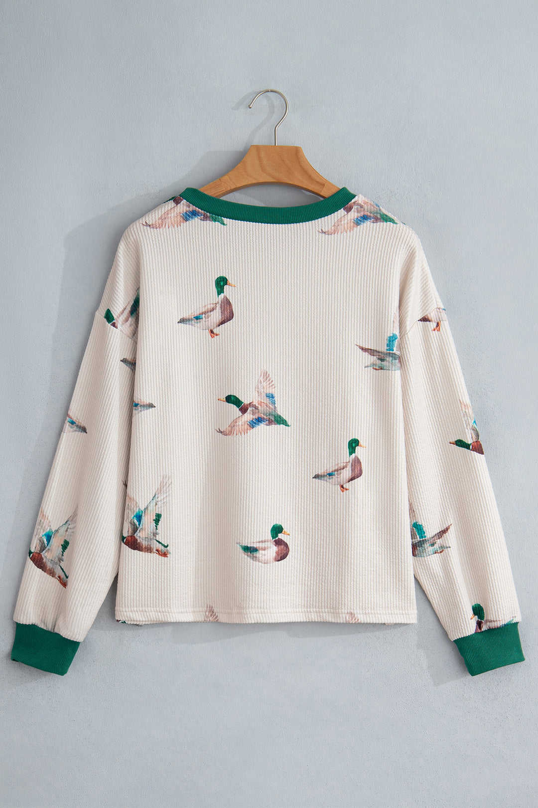 Beige Mallard Duck Print Plus Size Twisted Ribbed Top