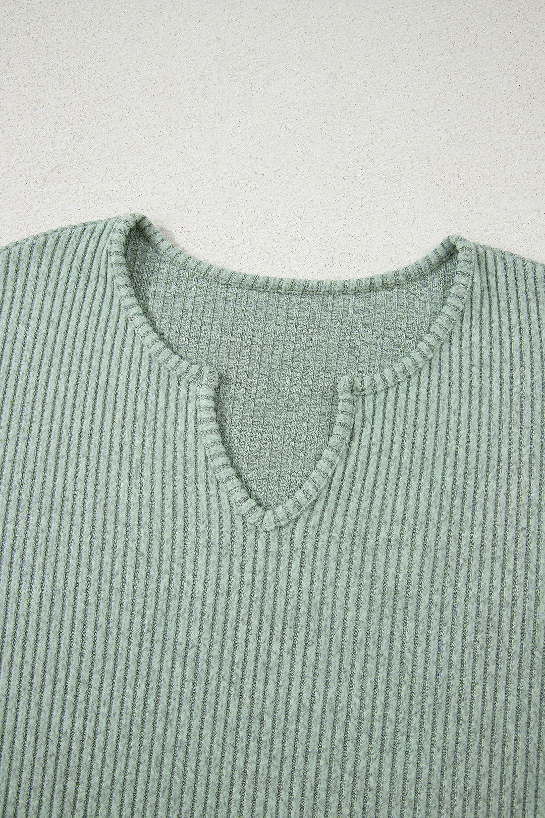 Grass Green Ribbed Notched Neck Knit Long Sleeve Leggings Two Pieces Lounge Set