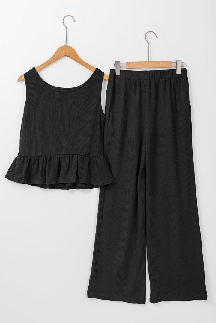 Teresa Ribbed Ruffle Tank Top and Pants Set