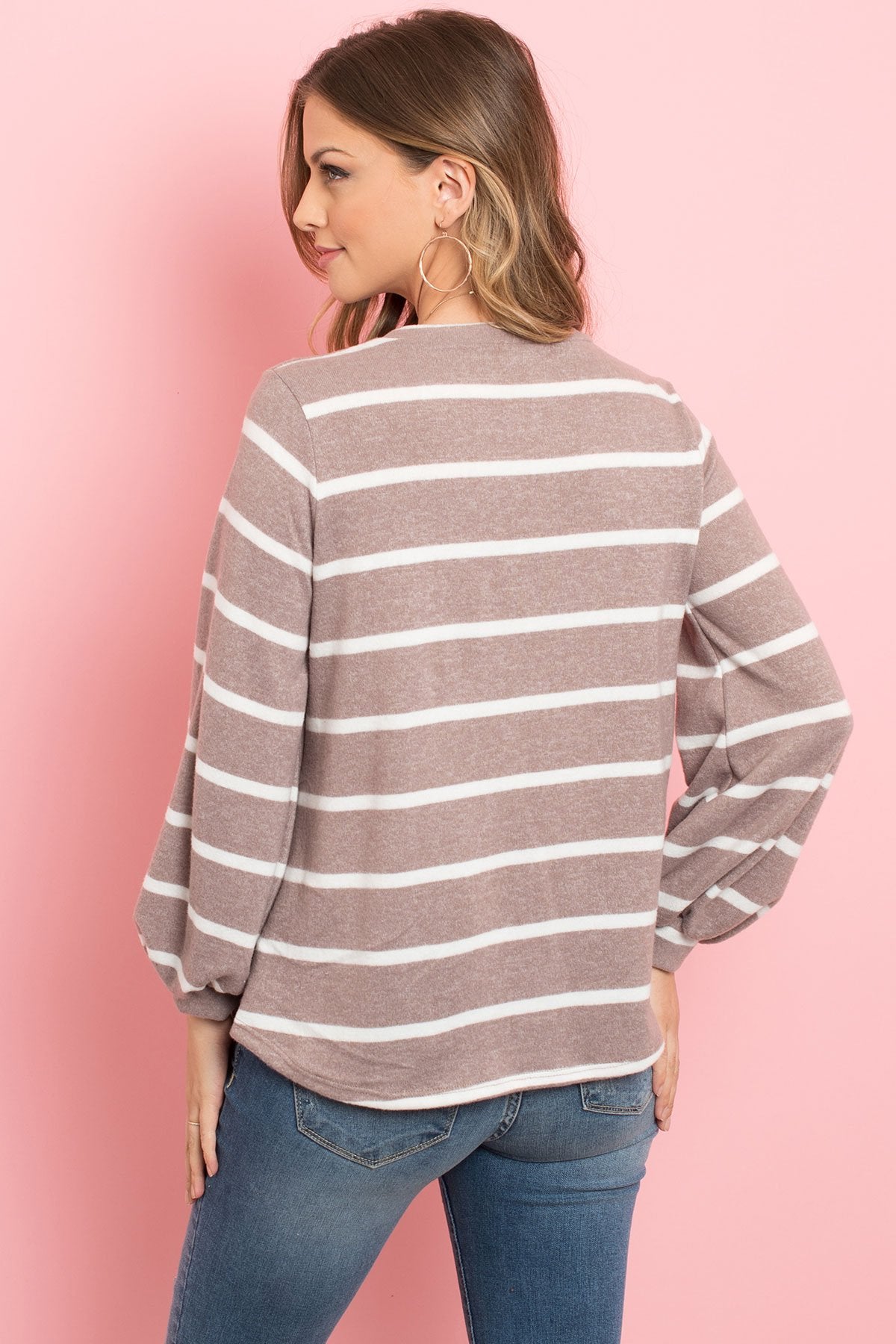 Striped Long Sleeved Round Neck Swing Top