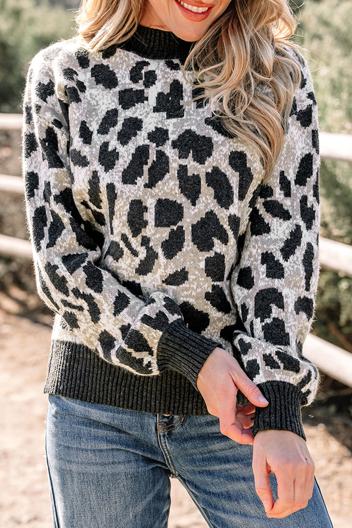 Carbon Grey Leopard Drop Shoulder Baggy Sweater