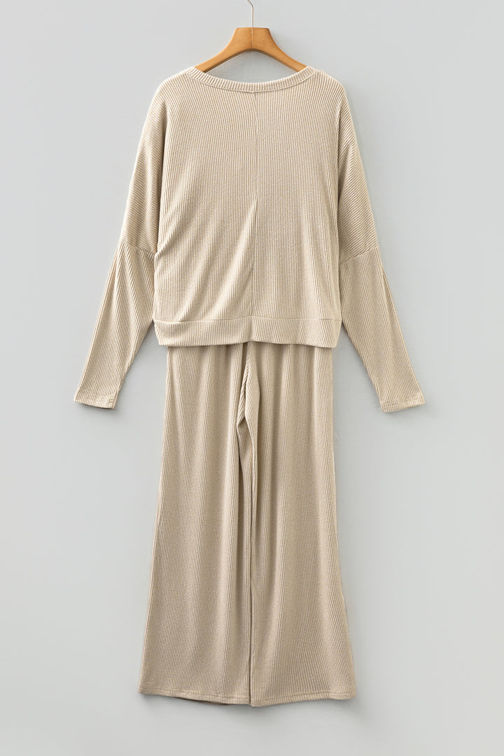 Jet Stream 3D Ribbed V Neck Pullover Drawstring Pants 2 Piece Lounge Set