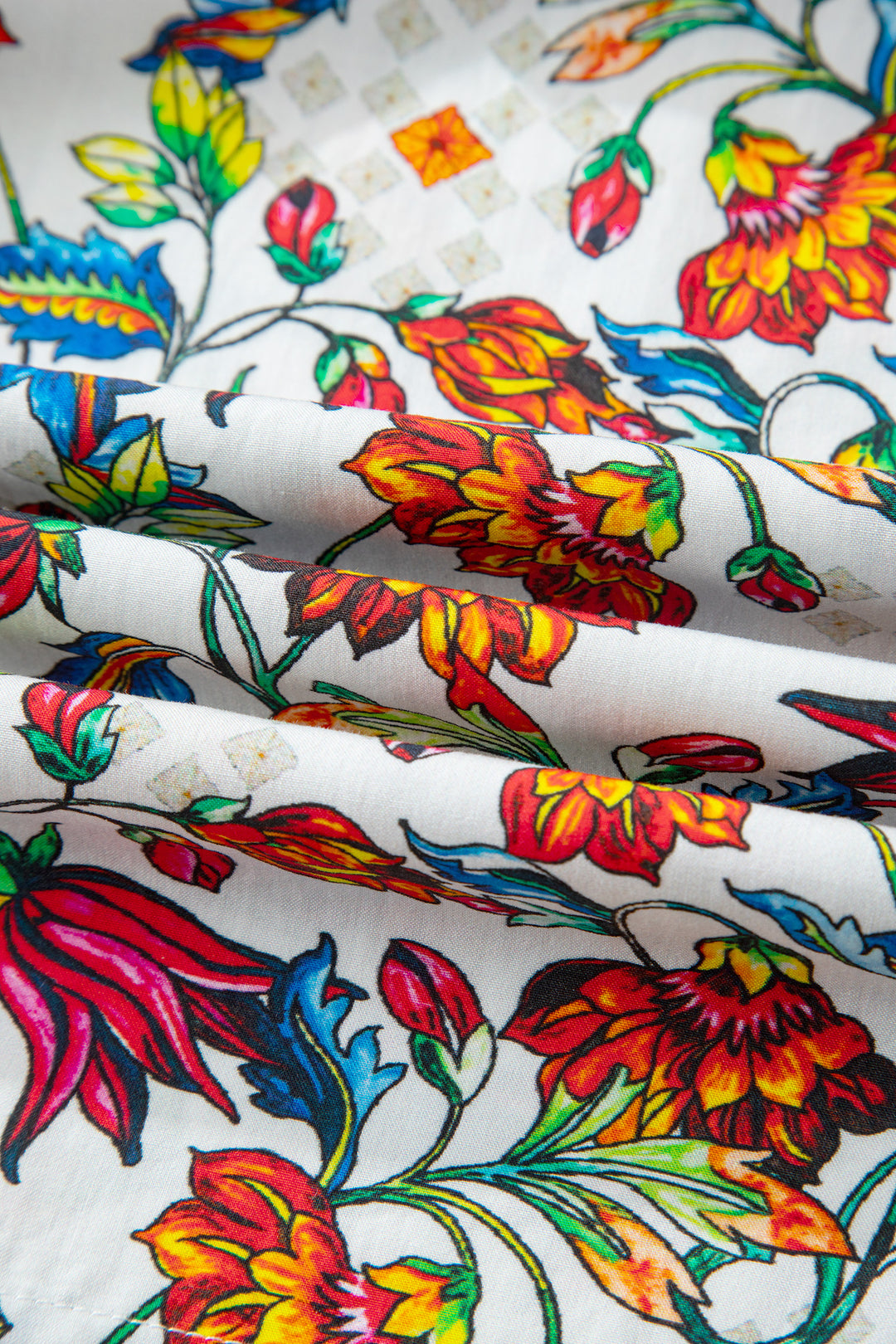 Multicolour Contrasted V Neckline Floral Puff Short Sleeve Blouse