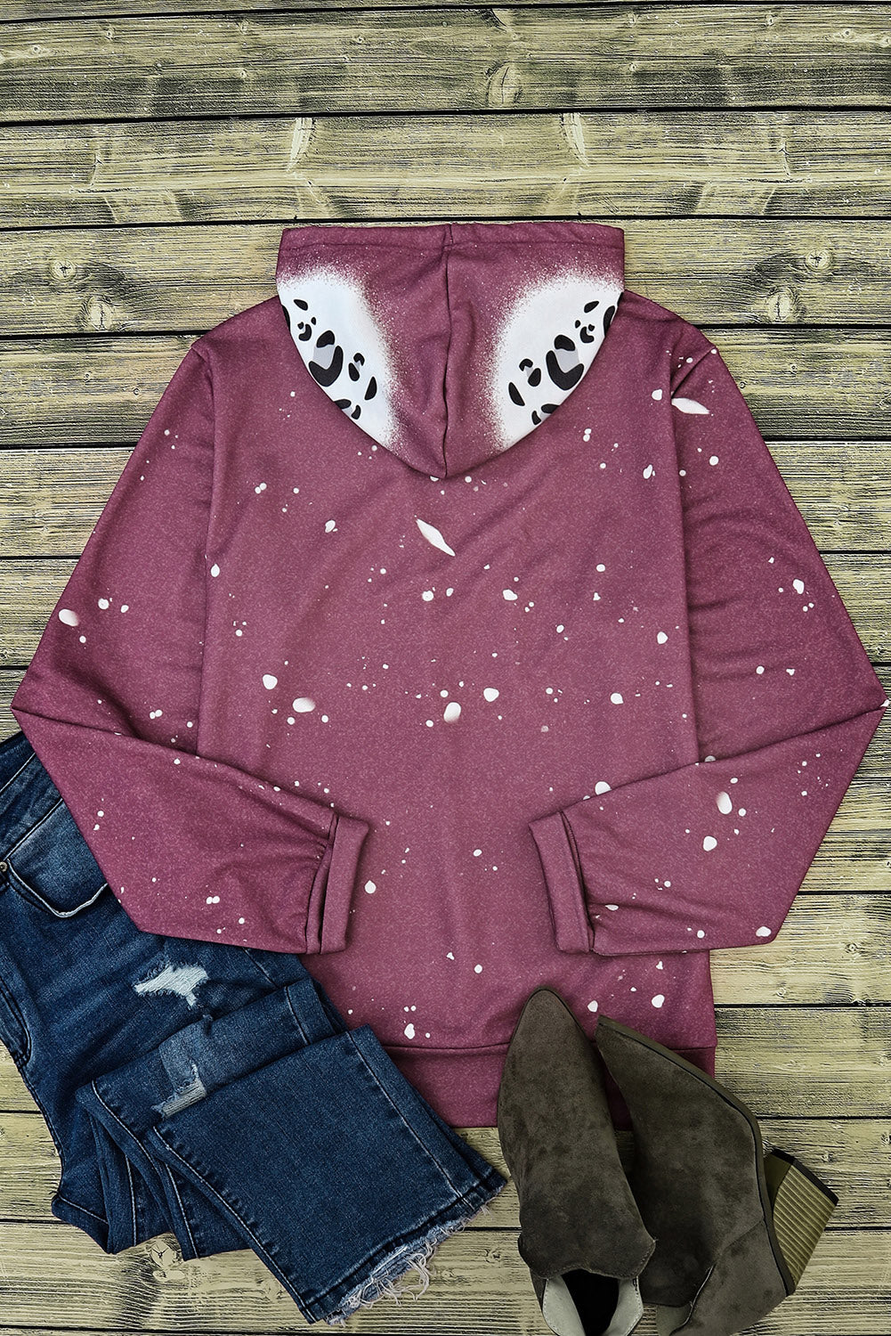 Leopard Tie Dye Print Kangaroo Pocket Pullover Hoodie