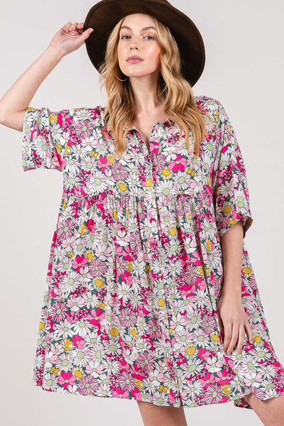 SAGE + FIG Floral Button Down Mini Shirt Dress