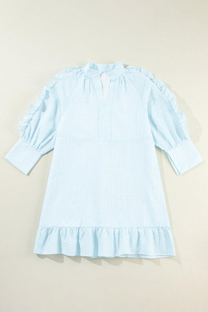 Gracie Seersucker Ruffled Puff Sleeve Mini Dress