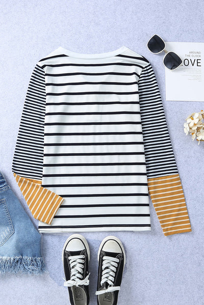 Long Sleeve Stripe Button Henley Top