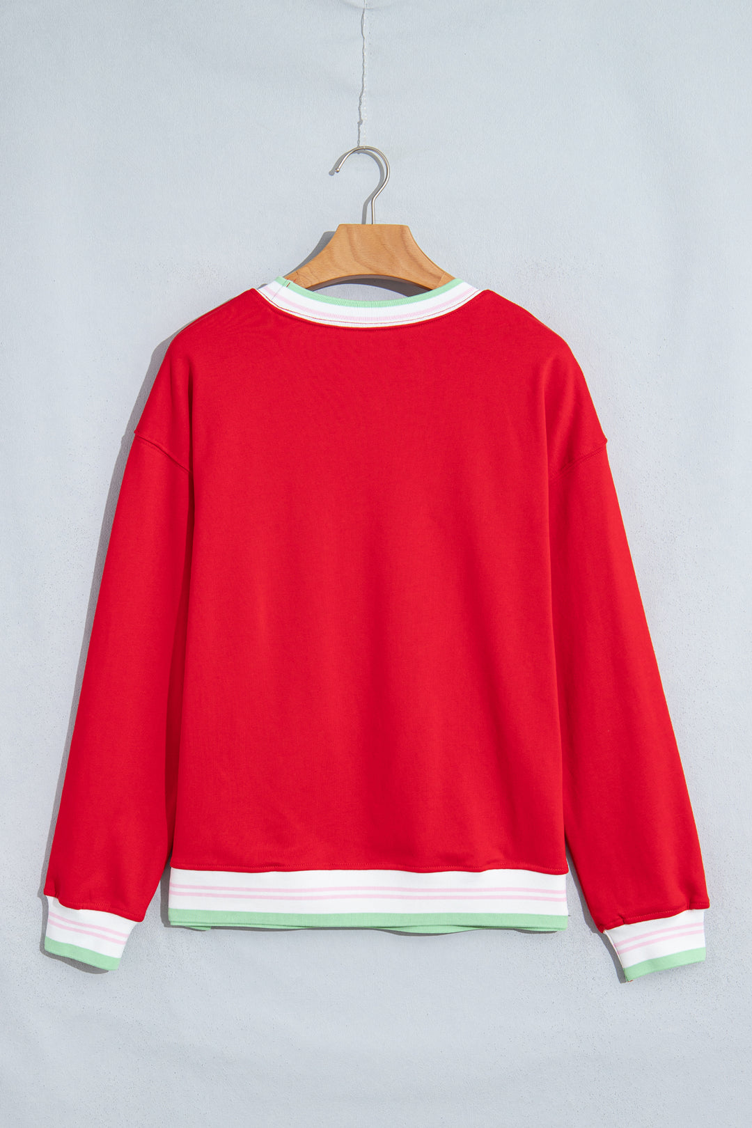 Racing Red Contrast Striped Trim Baggy Pullover Sweatshirt