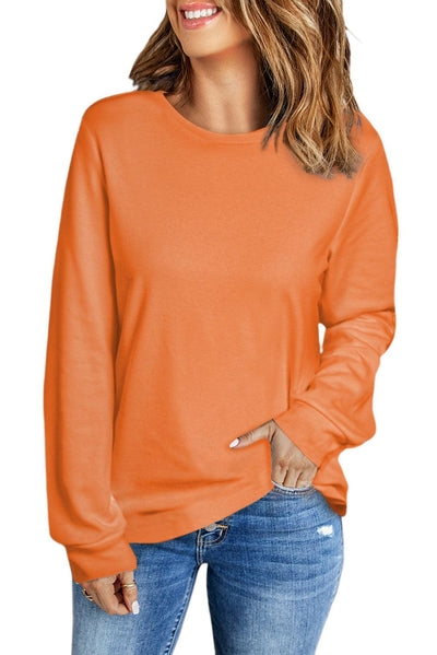 Orange Plain Crew Neck Long Sleeve Top