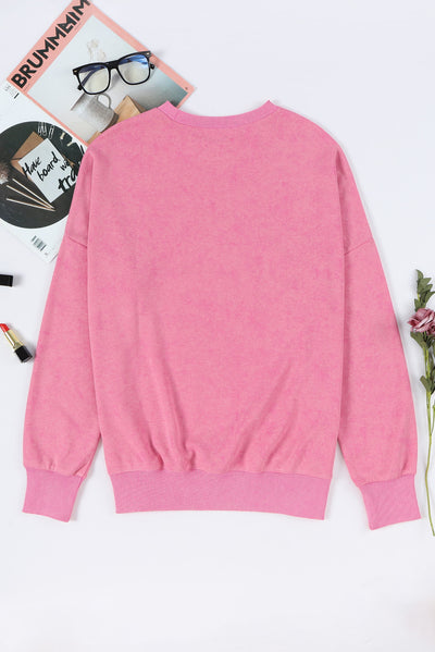 Pink Drop Shoulder Ribbed Trim Oversized Sweatshirt