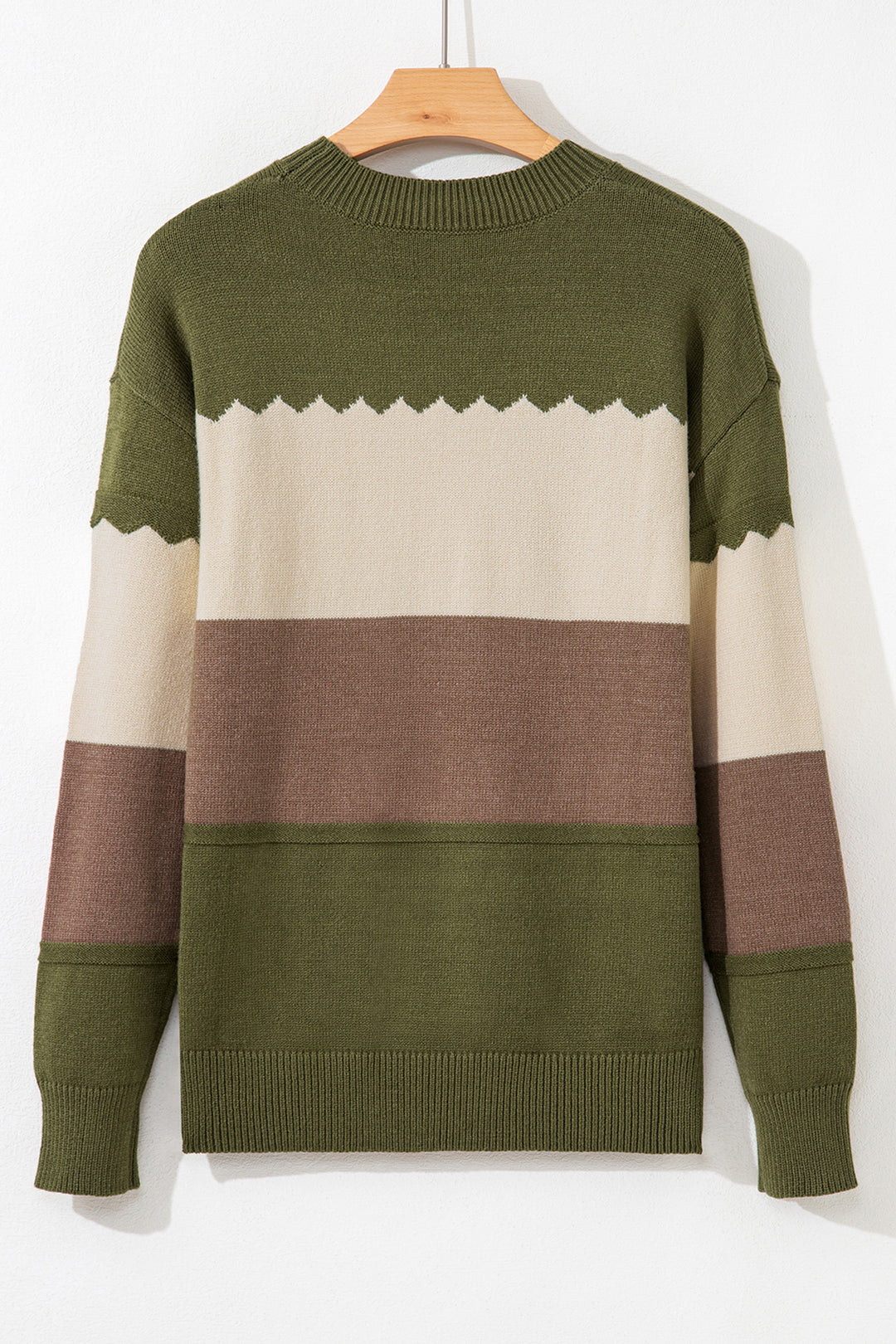 Brown Colorblock Crew Neck Drop Shoulder Sweater