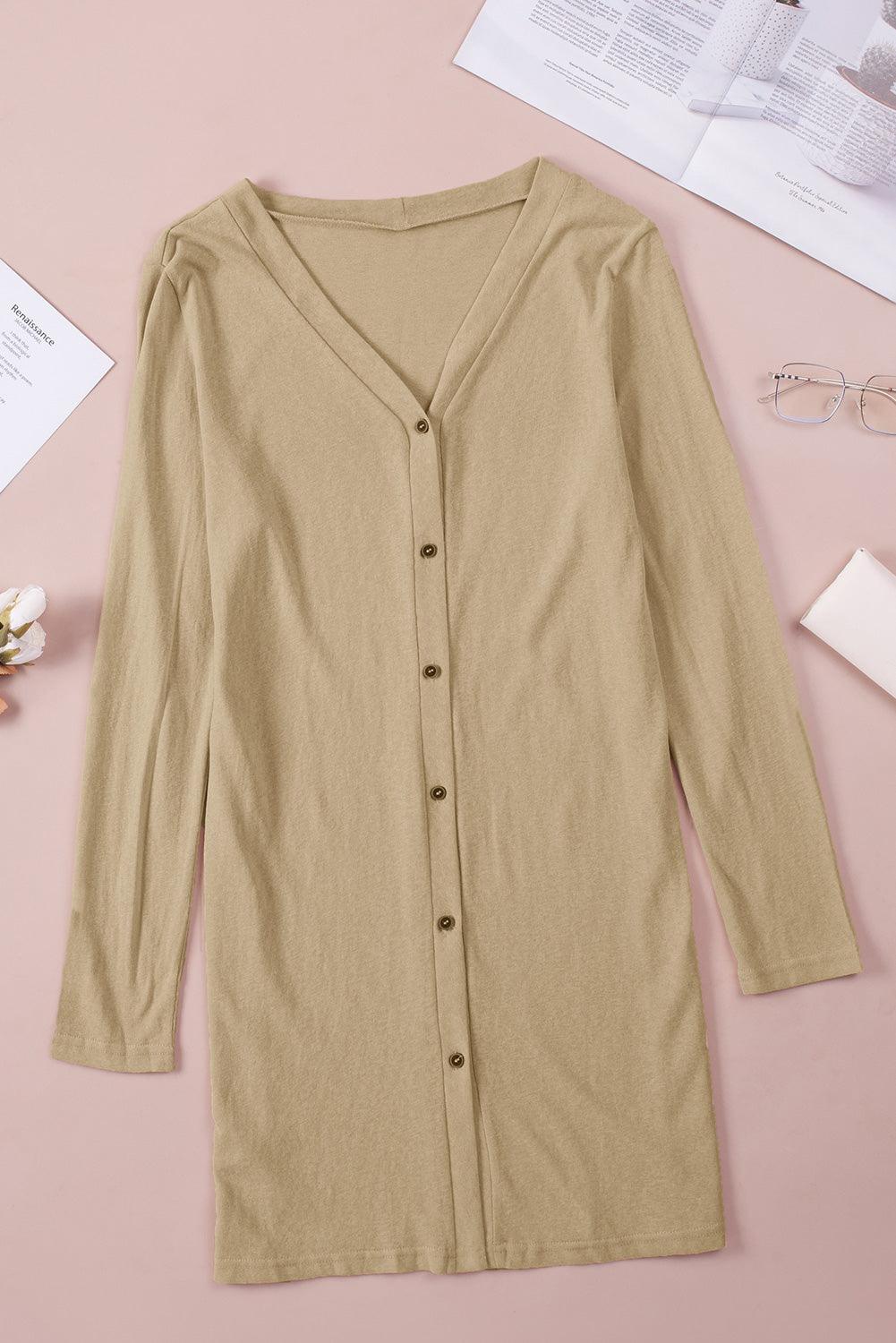 Solid Color Open-Front Buttons Cardigan