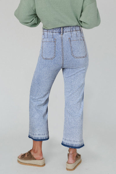 Beau Blue Acid Wash Contrast Edge Pocketed Cropped Jeans