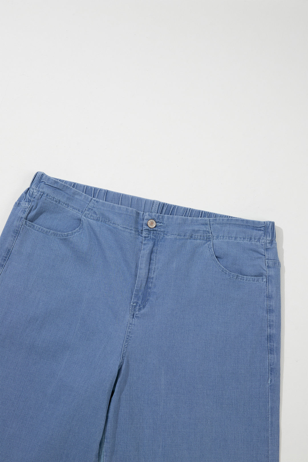 Light Blue Ruffle Hem Wide Leg Full Length Plus Size Jeans