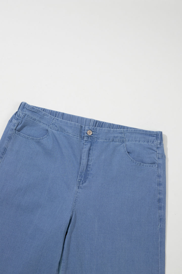 Light Blue Ruffle Hem Wide Leg Full Length Plus Size Jeans