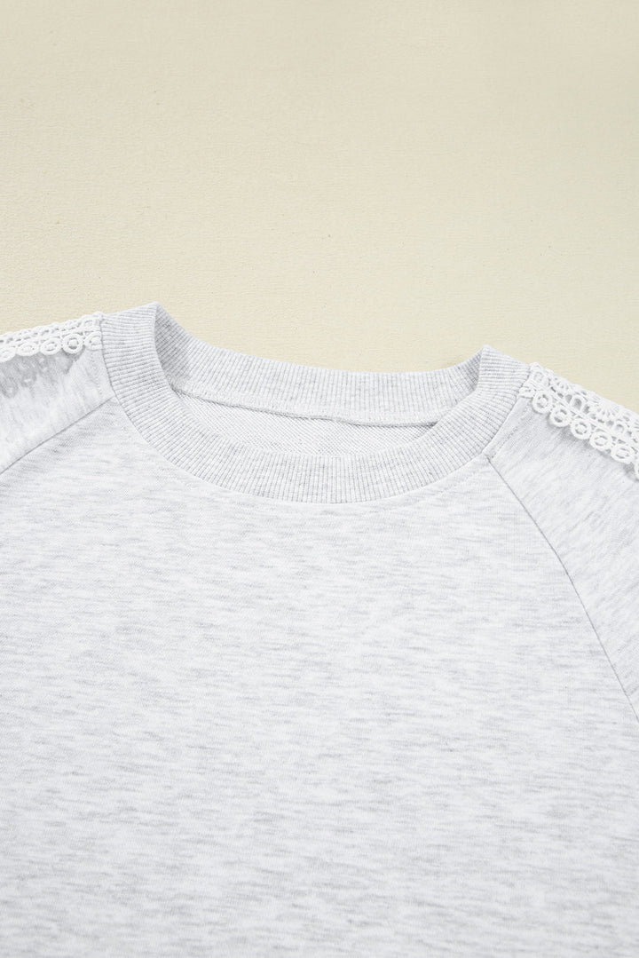 Peyton Lace Patchwork Raglan Sleeve Crew Neck Sweatshirt
