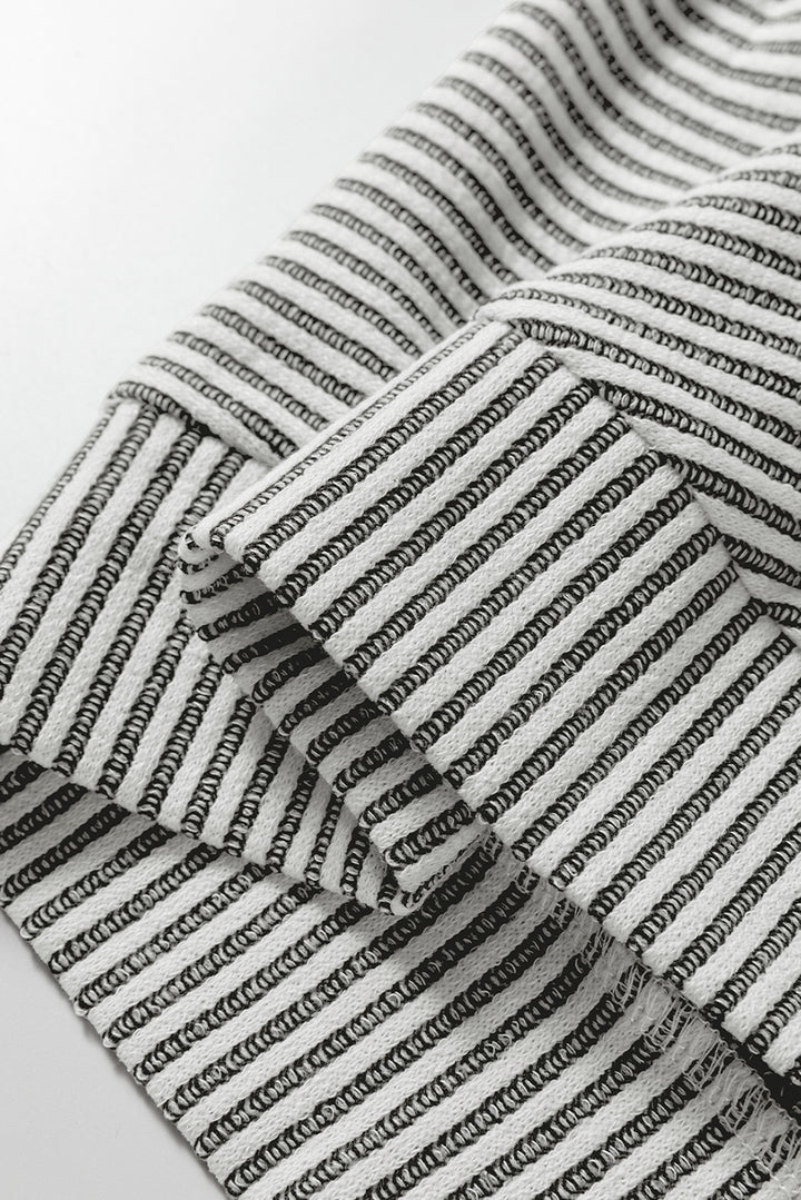 Gray Ribbed Knit Round Neck Long Lantern Sleeve Top