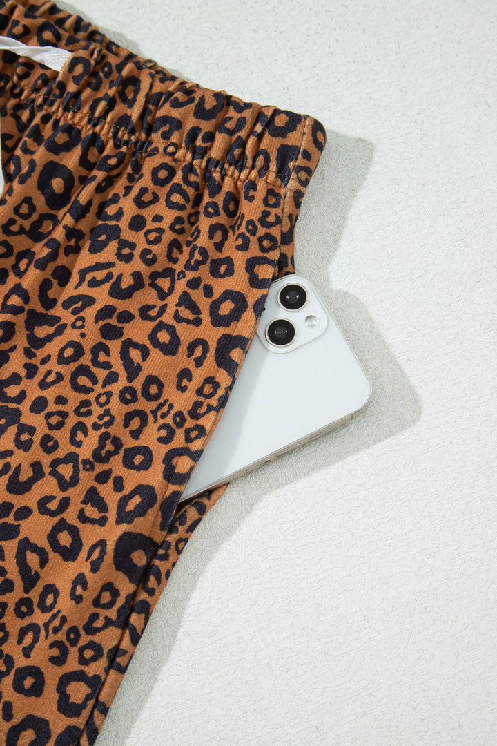 Brown Leopard Print Long Sleeve Top Relaxed Pant Set