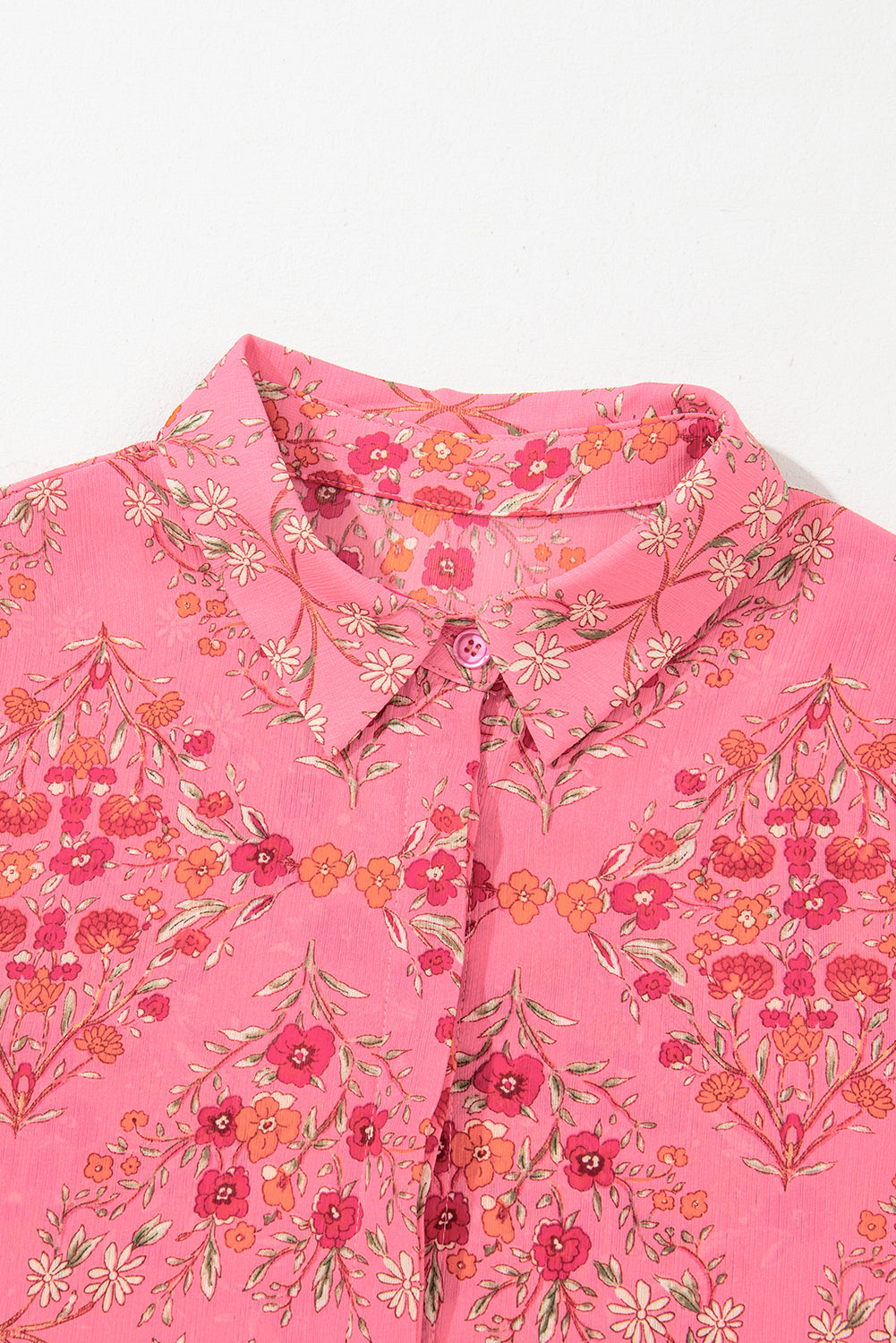 Strawberry Pink Aesthetic Floral Puff Sleeve Shirt