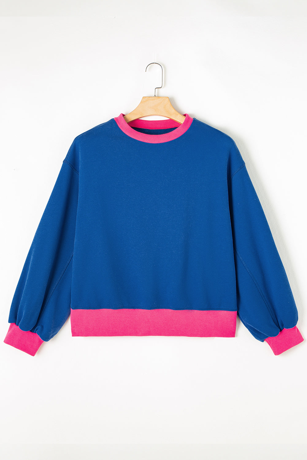 Blue Colorblock Bubble Sleeve Sweatshirt