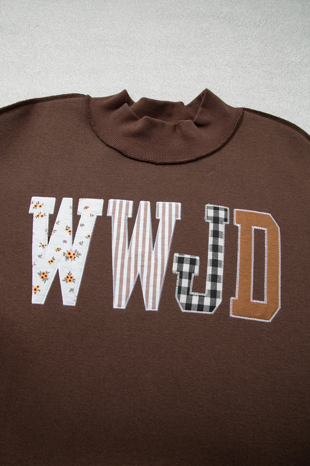 Coffee WWJD Mix Pattern Letter Graphic Exposed Seam Loose Plus Size Sweatshirt