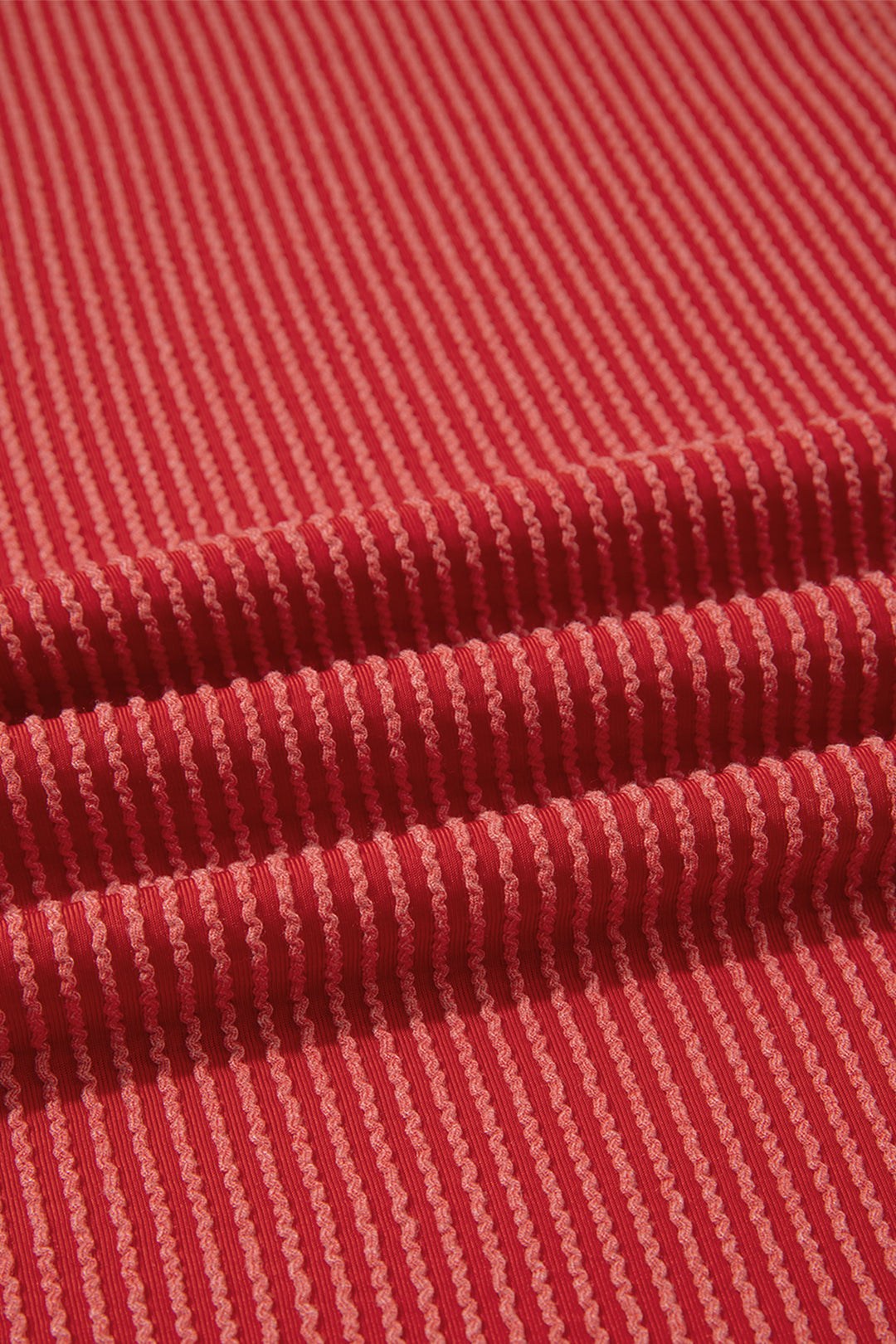 Fiery Red Twist Ribbed Tunic Round Neck Bracelet Sleeve Plus Size Blouse