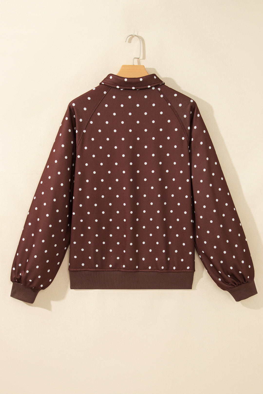 Pink Polka Dot Print Metal Button Collar Casual Pullover Sweatshirt
