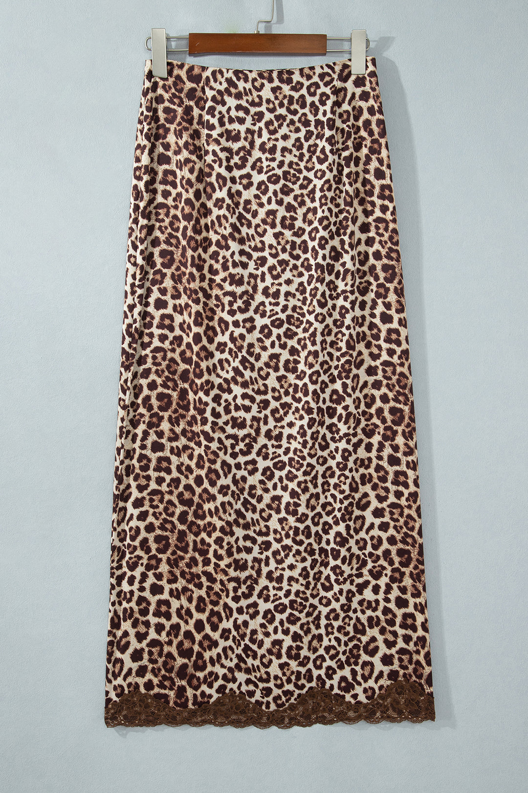 Brown Cheetah Print Trim Split Long Western Skirt