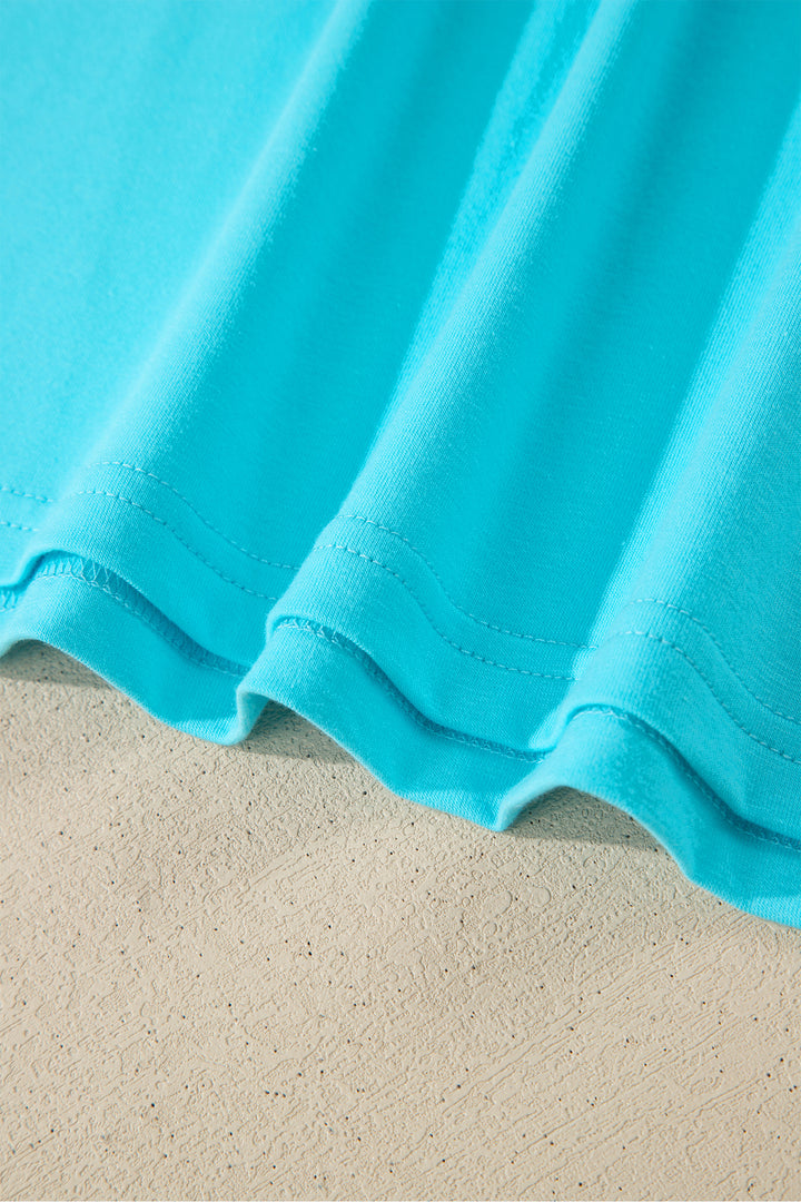 Mint Green Solid Color V Neck Short Puff Sleeve Blouse