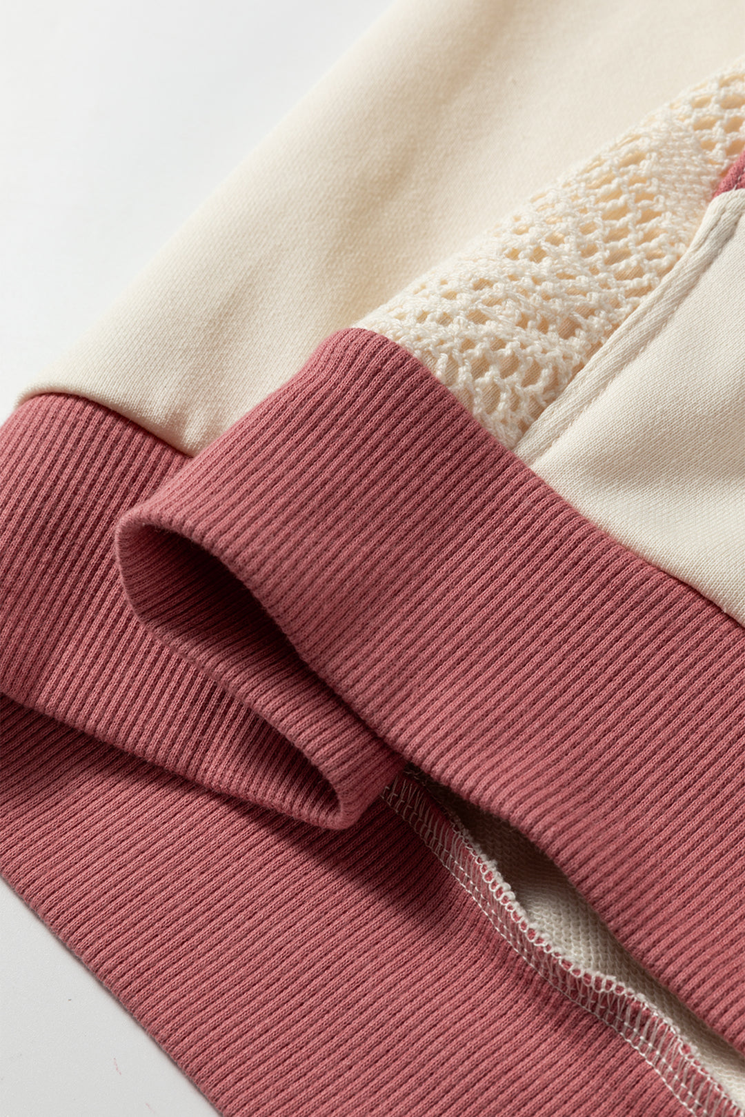 White Contrast Trim Crochet Knit Patchwork Exposed Seam Hoodie