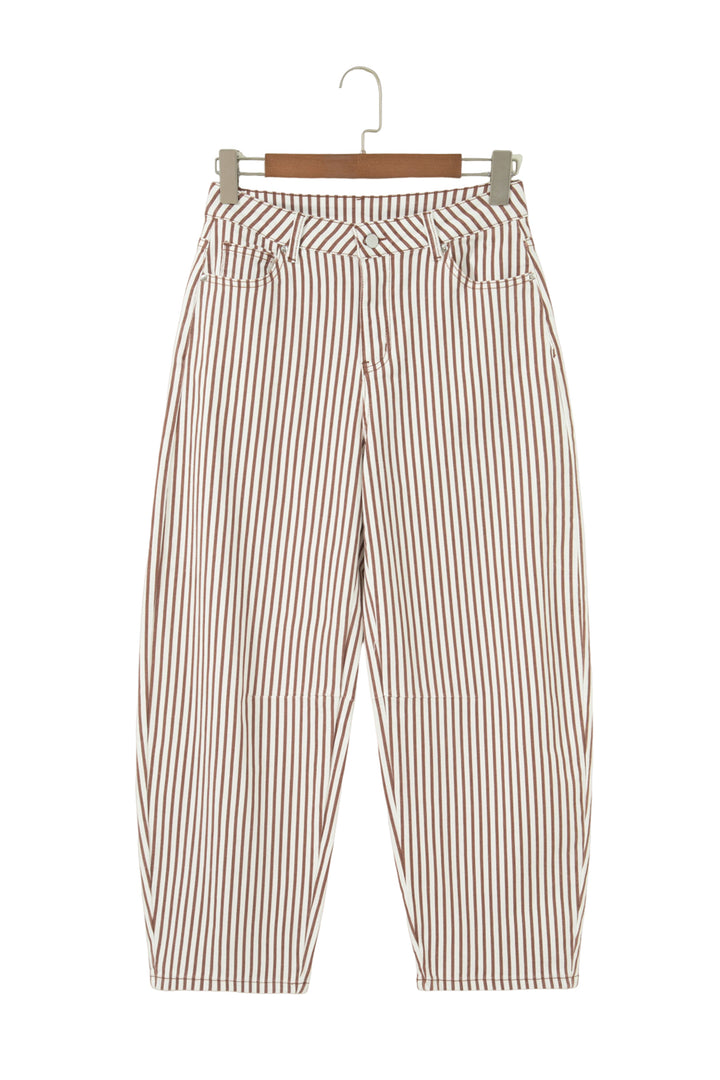 Sky Blue Stripe Casual Barrel Jeans