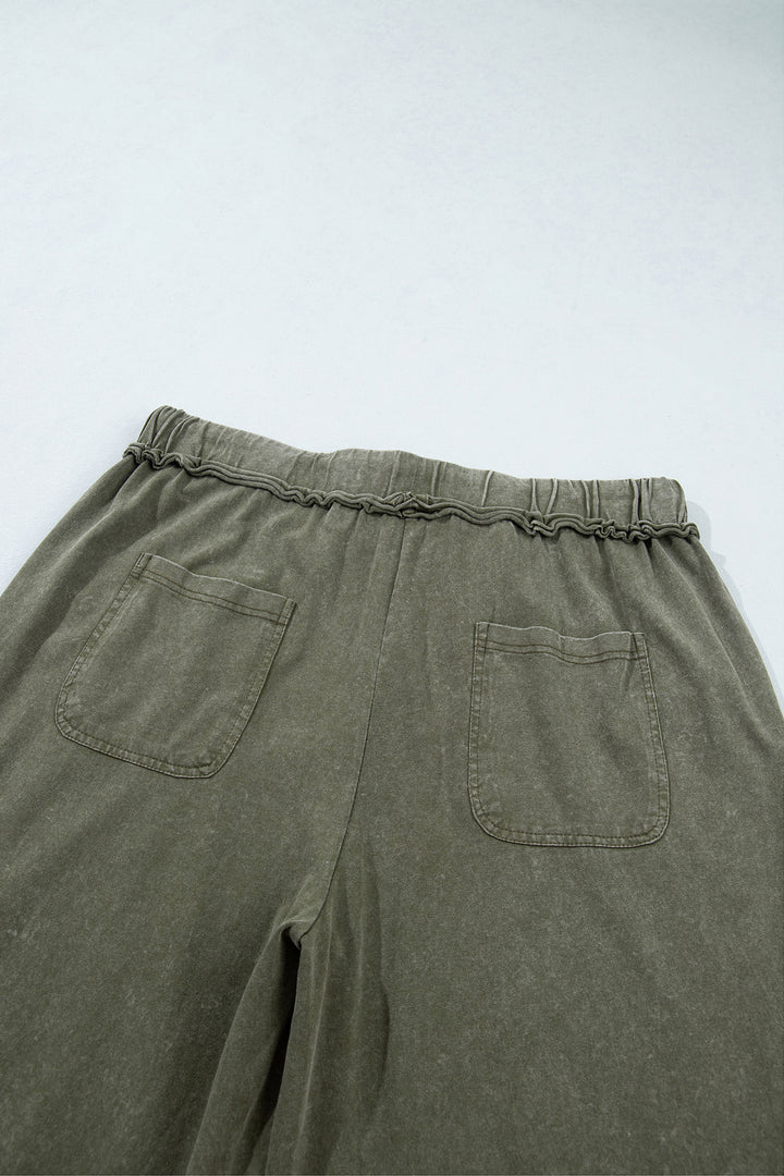 Ashleigh Blue Mineral Wash Seam Detail Flare Leg Drawstring Pants