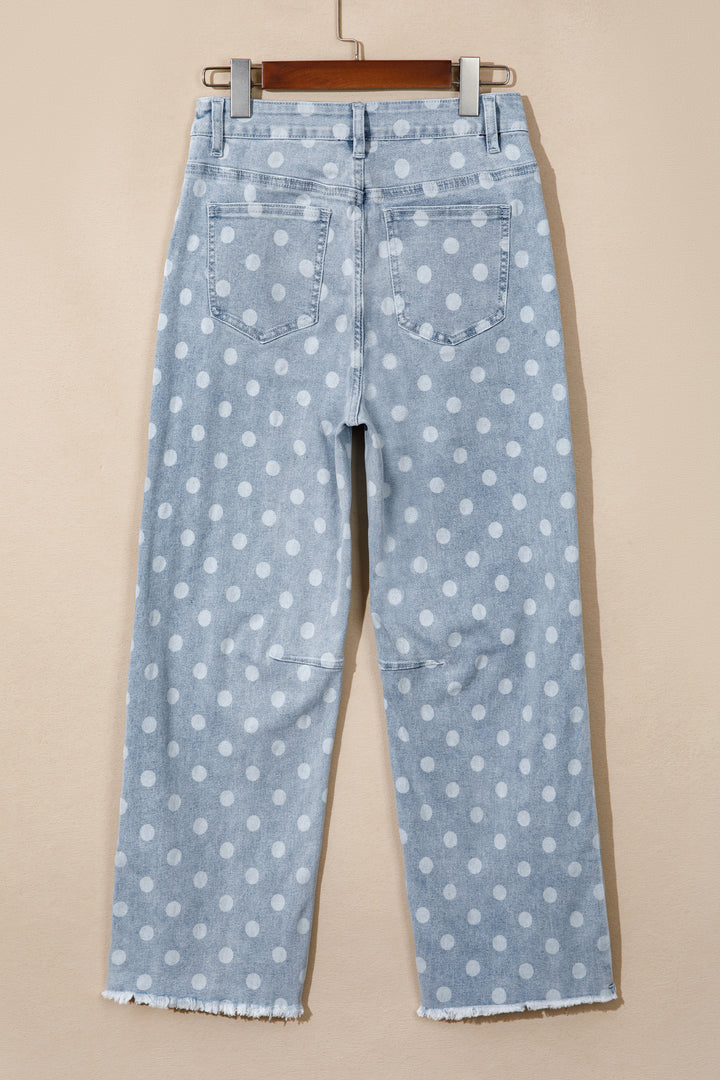 Sky Blue Polka Dot Casual Slim Fit Jeans