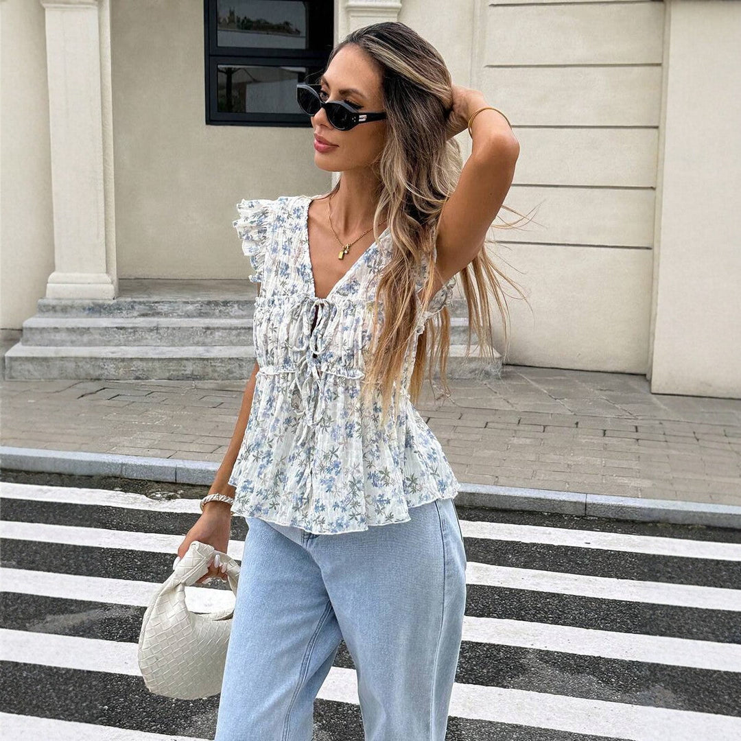 Blue Chiffon A-Line Skirt &amp; Sleeveless Top Set