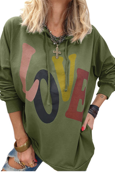 Mist Green LOVE Letter Graphic Drop Shoulder Oversize Hoodie