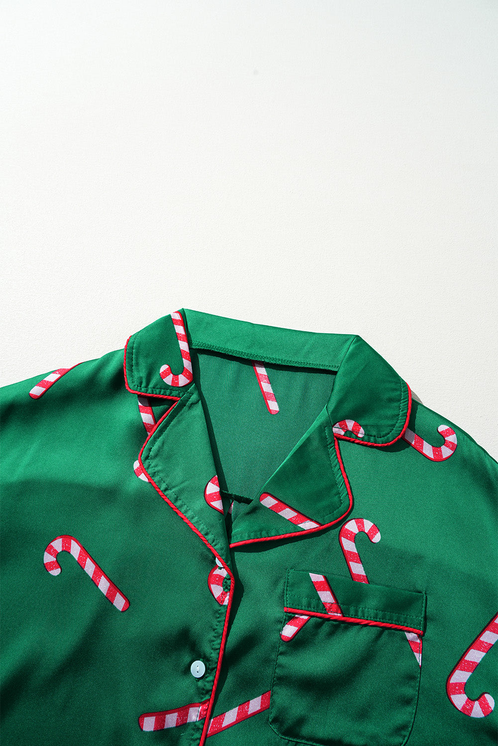 Green Christmas Candy Cane Print Shirt and Shorts Pajama Set