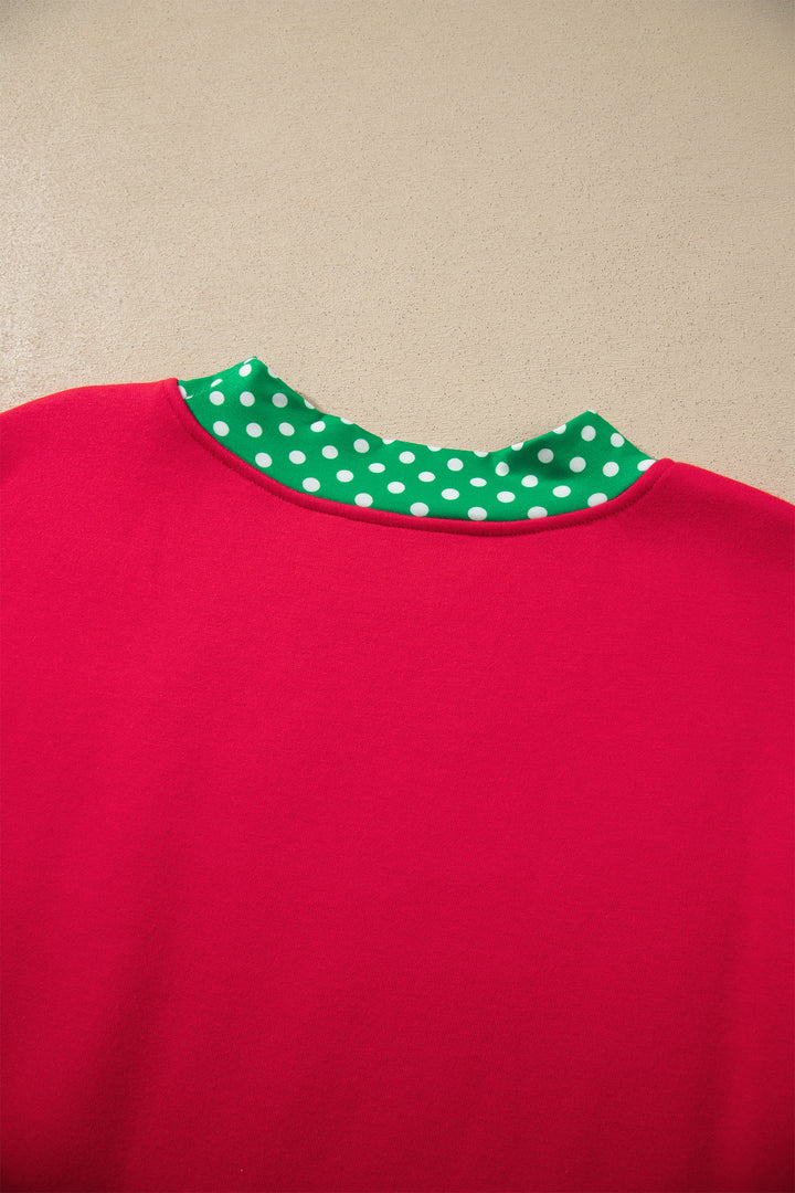 Red Colorblock Polka Dot Contrast Trim Oversized Sweatshirt