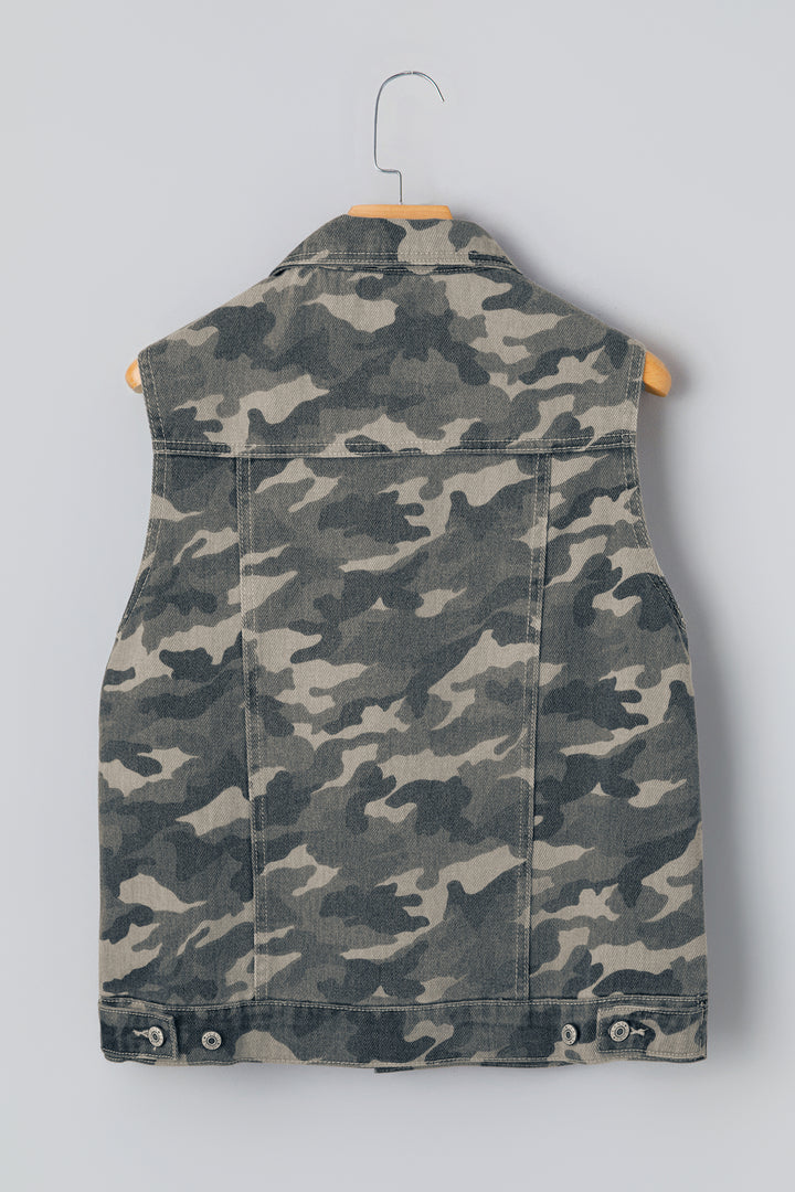 Green Camo Cargo Denim Vest