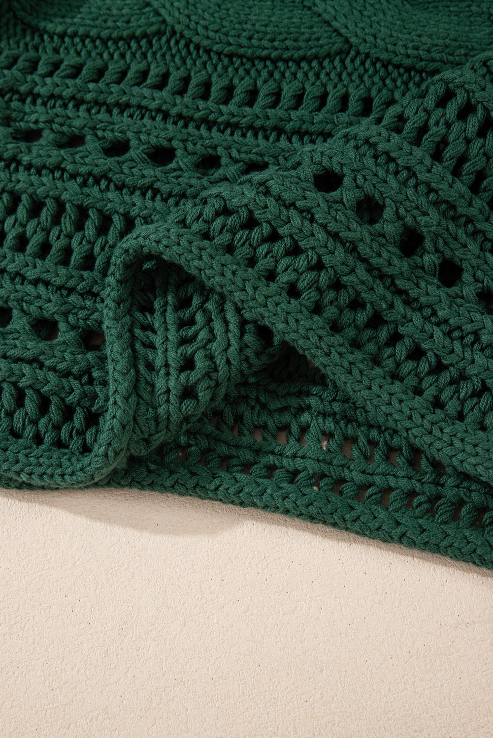 Blackish Green Hollow-out Cable Knit Cropped Sweater