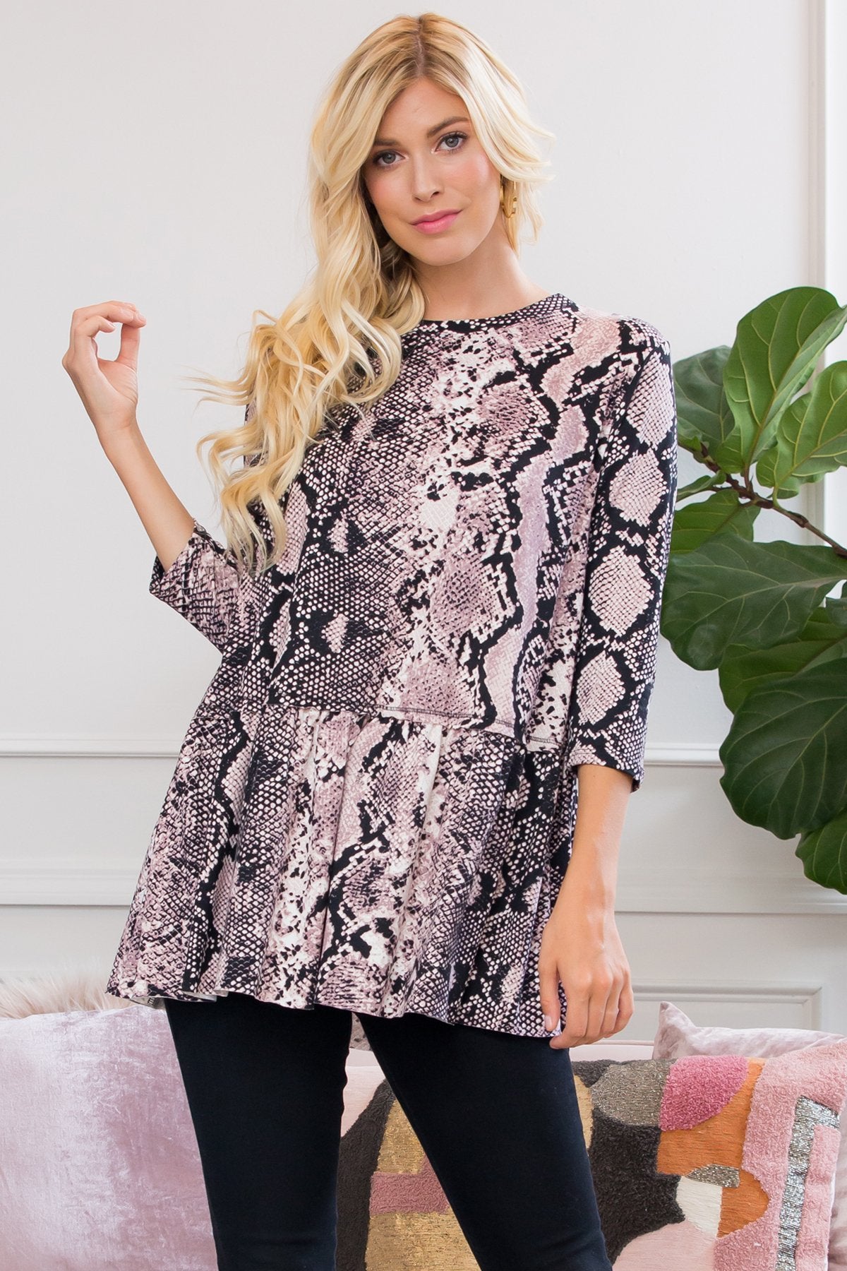 Fierce Look Snake Skin Ruffled Tunic