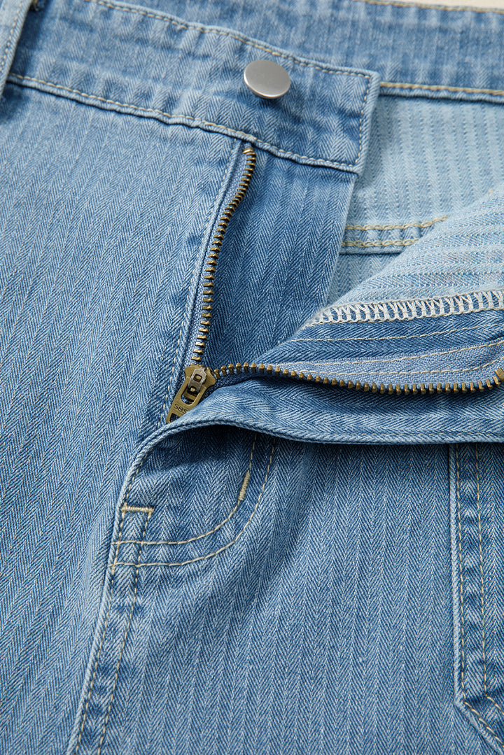 Dusk Blue Patched Pocket Textured Wide Leg Plus Size Jeans