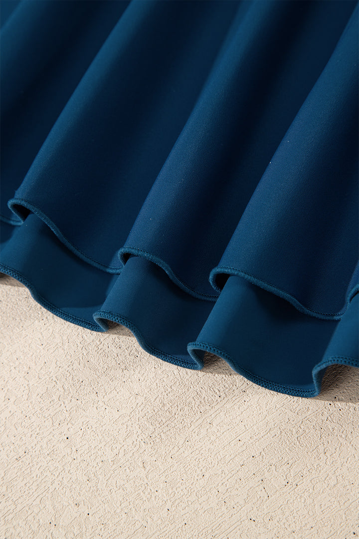 Sail Blue Color Block Patchwork Bow Knot Detail Sleeveless Swim Dress